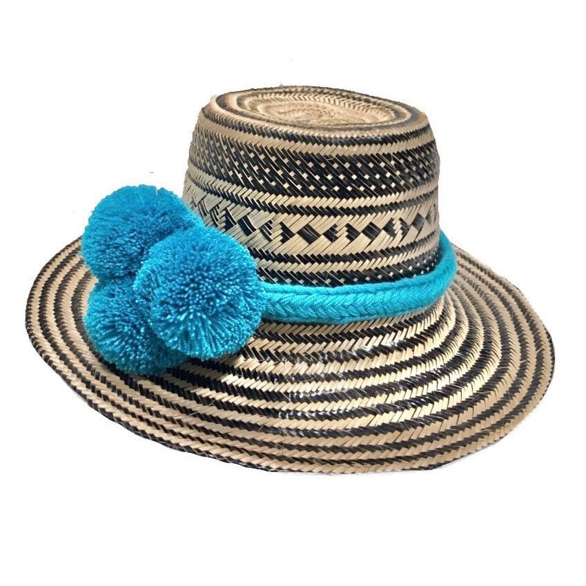 Wayuu Straw hat with removable pom pom hat fashion band