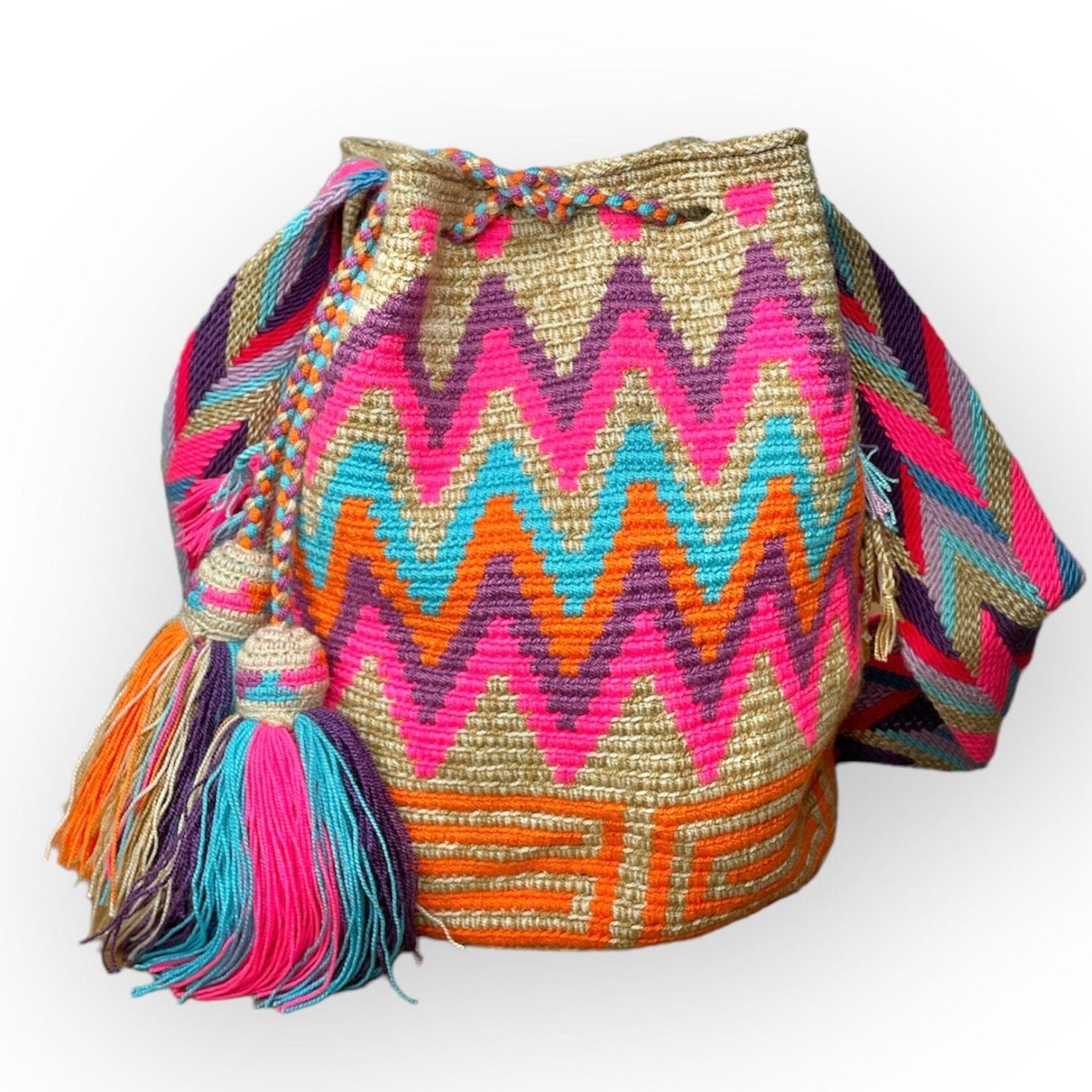 Hand Knit Shoulder Bag, Colorful Computer Bag, Handmade vibrant newest Beach Bag, Orange and Blue Bag, Boho Wayuu Bag, Unique Handbag, Large Bag