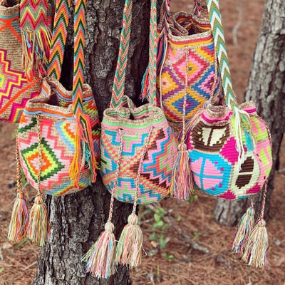 Turquoise Crossbody Crochet Bag-Boho Bag-Bohemian-Bucket-Hippie-Wayuu 91-Turquoise & Rose