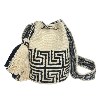 Aztec Crochet Bags | Neutral Boho Bags - M - Colorful 4U - Medium - Crossbody Crochet Boho Bag - Traditional Wayuu Design