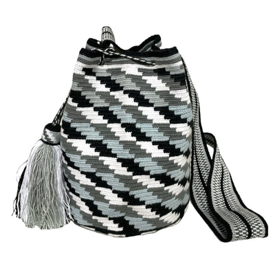 Black & White Bohemian Bags - L - Colorful 4U - Crossbody Crochet Boho Bag - Traditiona