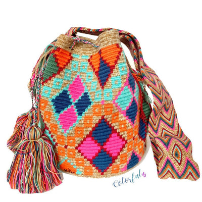 Blue Sunset Beach Bags | Crossbody Large - Colorful 4U - Shaded Crochet Boho Bag - Crossbody/Shoulder Bucket Bag