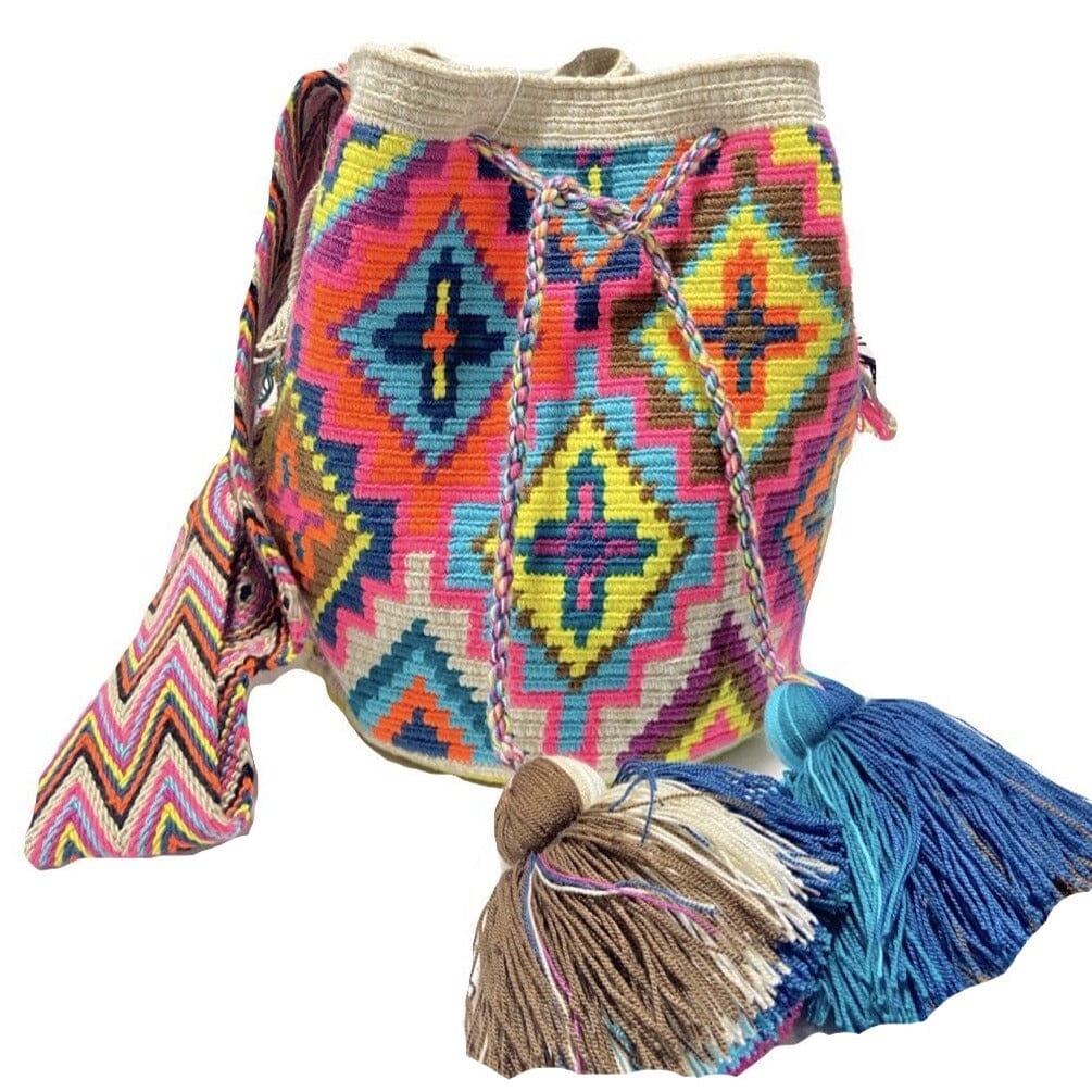 Blue Sunset Beach Bags | Crossbody Large - Colorful 4U - Shaded Crochet Boho Bag - Crossbody/Shoulder Bucket Bag