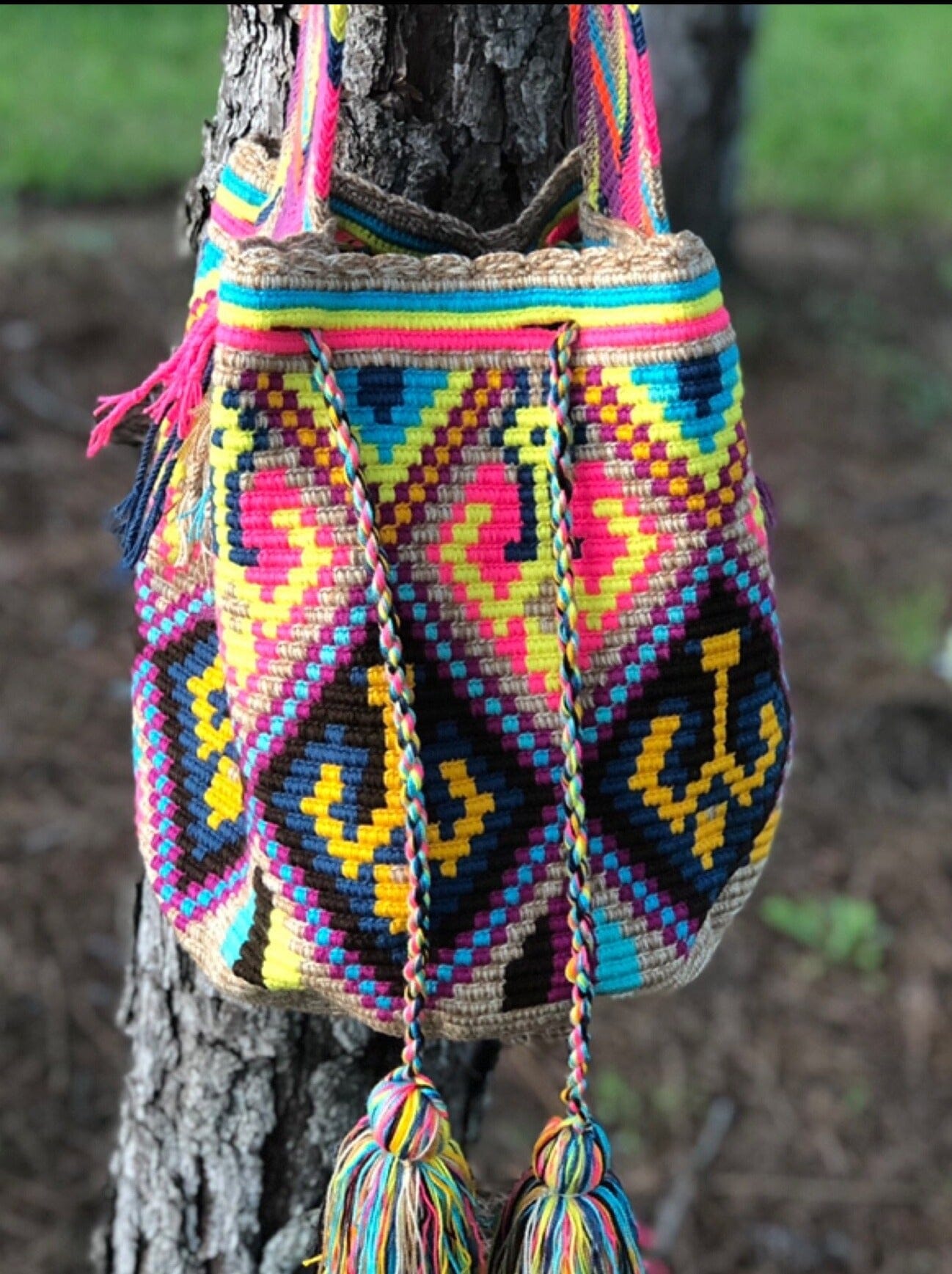 Blue Sunset Beach Bags | Crossbody Large - Colorful 4U - Shaded Crochet Boho Bag - Crossbody/Shoulder Bucket Bag