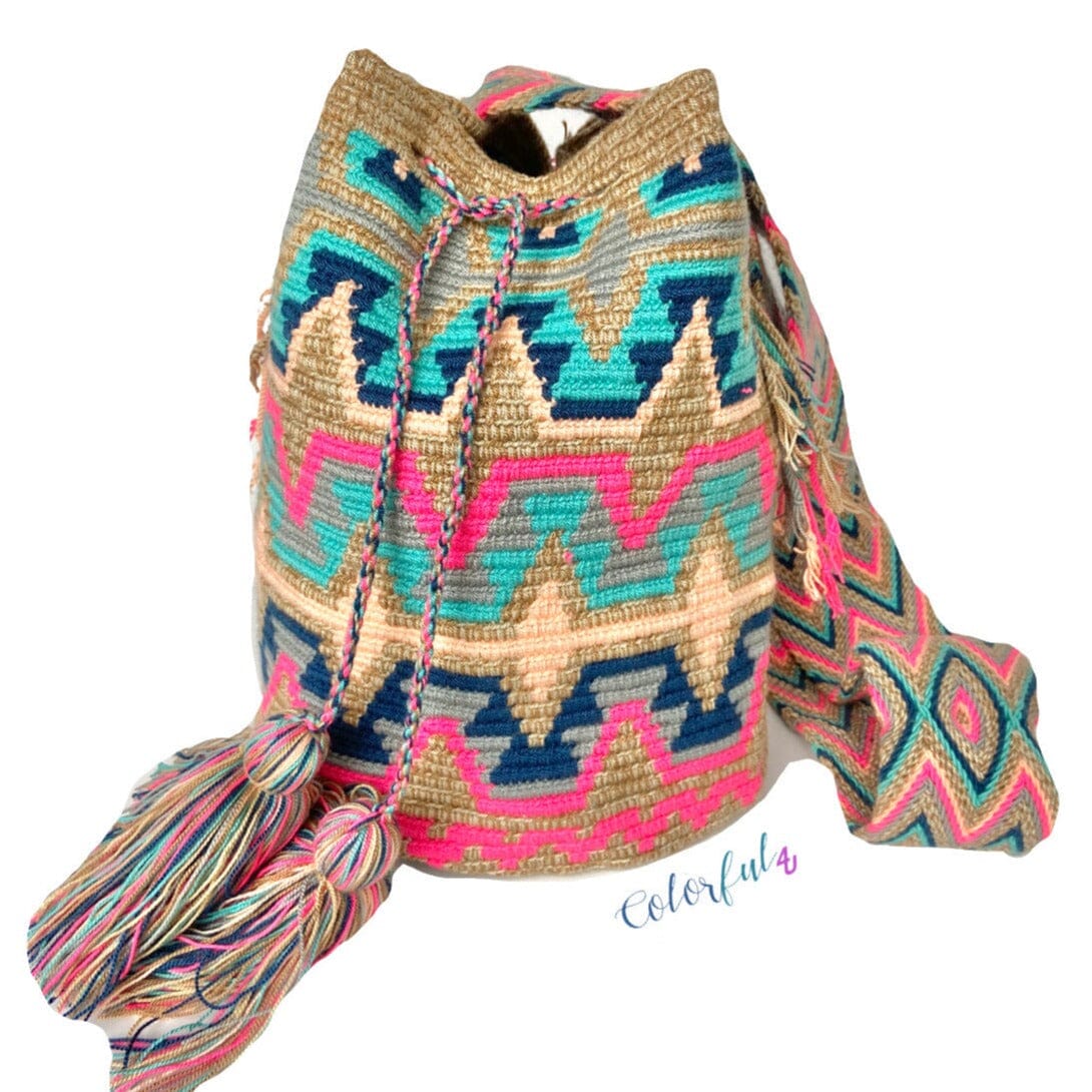 Blue Sunset Beach Bags | Crossbody Large - Colorful 4U - Shaded Crochet Boho Bag - Crossbody/Shoulder Bucket Bag