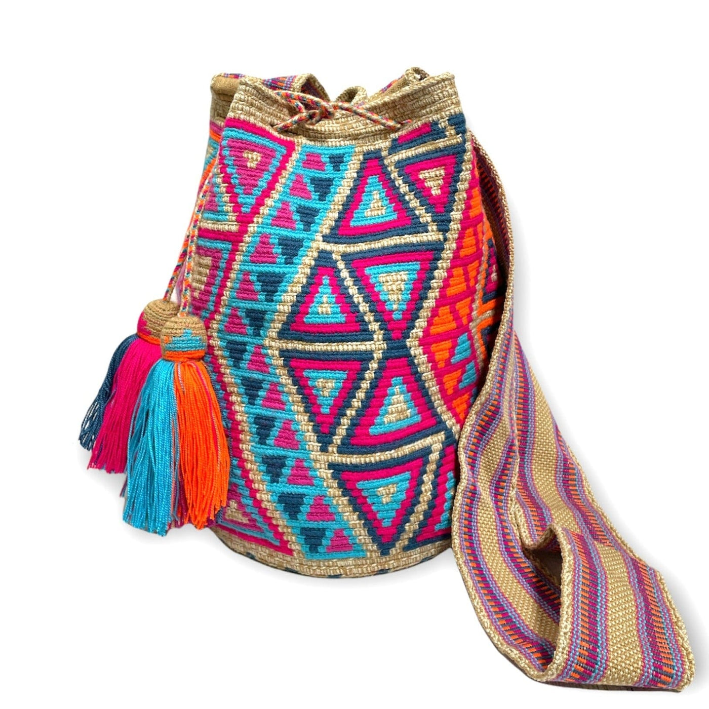 Blue Sunset Beach Bags | Crossbody Large - Colorful 4U - Shaded Crochet Boho Bag - Crossbody/Shoulder Bucket Bag