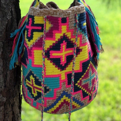 Blue Sunset Beach Bags | Crossbody Large - Colorful 4U - Shaded Crochet Boho Bag - Crossbody/Shoulder Bucket Bag