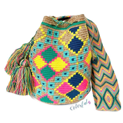 Blue Sunset Beach Bags | Crossbody Large - Colorful 4U - Shaded Crochet Boho Bag - Crossbody/Shoulder Bucket Bag