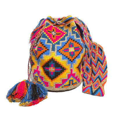 Blue Sunset Beach Bags | Crossbody Large - Colorful 4U - Shaded Crochet Boho Bag - Crossbody/Shoulder Bucket Bag