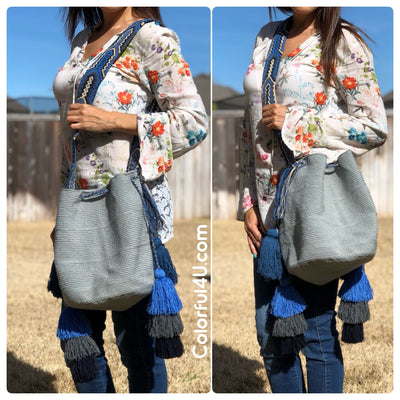 Bohemian Bags with Multi - Tassels and Macrame Strap - Colorful 4U - Crochet Boho Bag with Tassels - Crossbody Bucket Bag