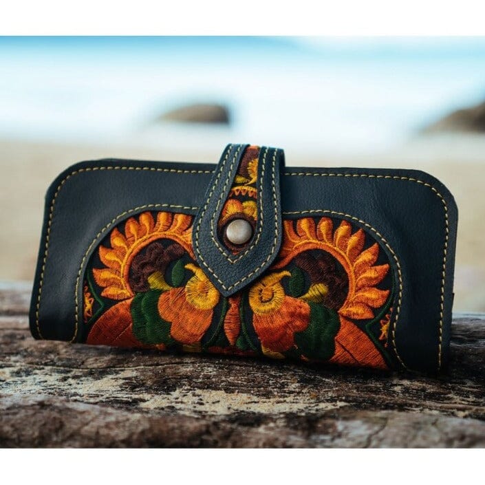 Bohemian Embroidered Wallet - Handmade Leather Wallet - Colorful 4U - Embroidered Bag