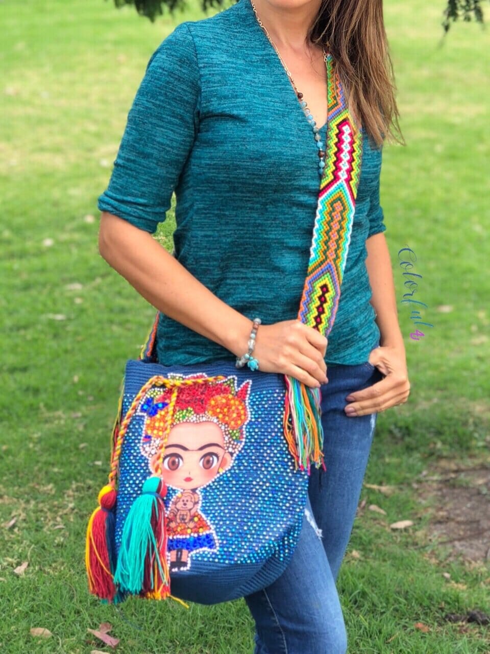 Bohemian Eye Bag with Crystals - Colorful 4U - Special Edition Crochet Boho Bag - Crossbody/Shoulder Bucket Bag