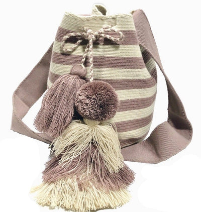 Boho Sands Striped Crochet Bags | Neutral Tones - Colorful 4U - Crossbody Crochet Boho Bag