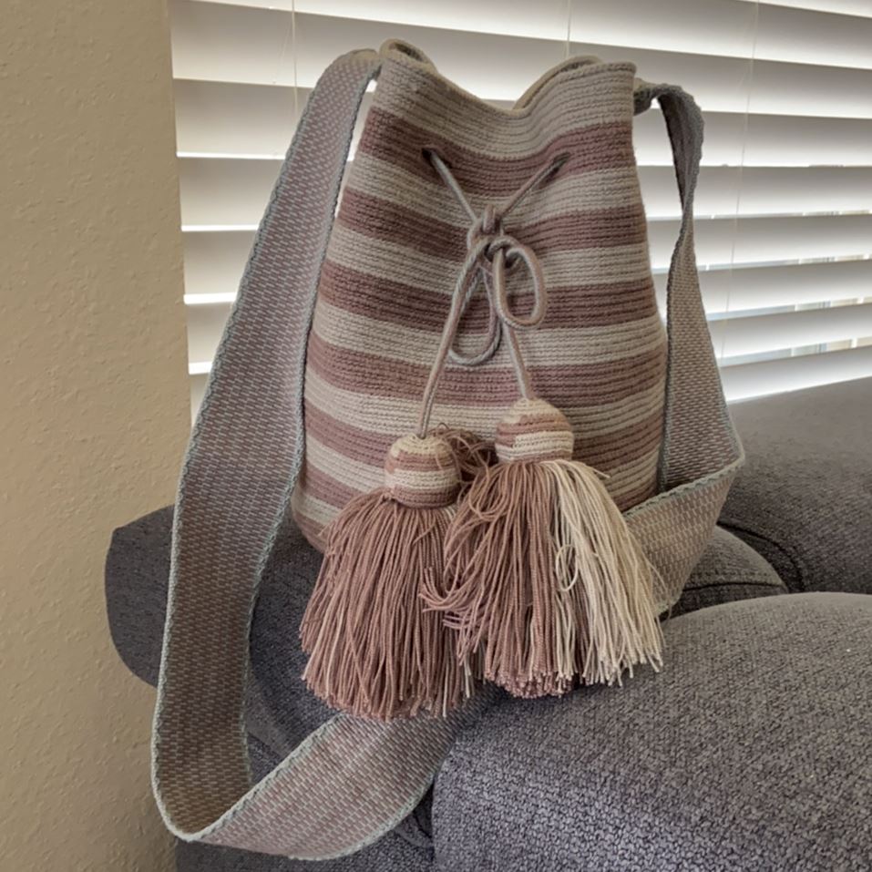 Boho Sands Striped Crochet Bags | Neutral Tones - Colorful 4U - Crossbody Crochet Boho Bag