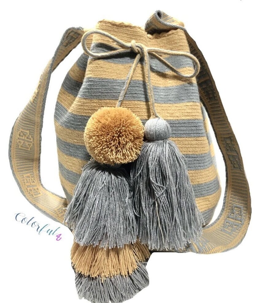 Boho Sands Striped Crochet Bags | Neutral Tones - Colorful 4U - Crossbody Crochet Boho Bag