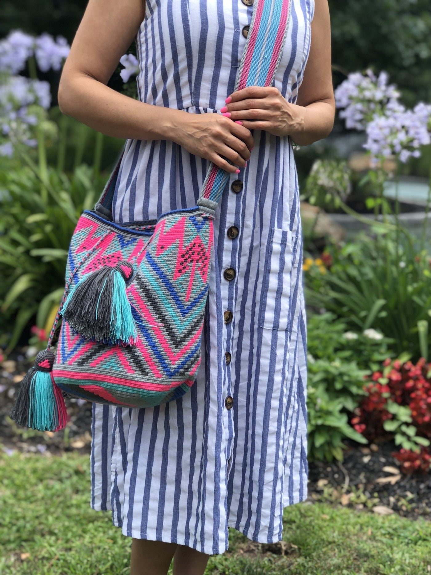 Boho Sands Striped Crochet Bags | Neutral Tones - Colorful 4U - Crossbody Crochet Boho Bag