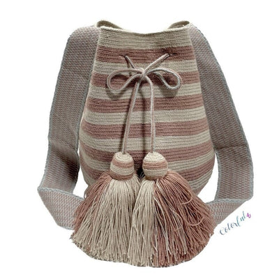 Boho Sands Striped Crochet Bags | Neutral Tones - Colorful 4U - Crossbody Crochet Boho Bag