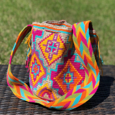 Caribbean Sunset Crochet Beach Bag - Colorful 4U - Shaded Crochet Boho Bag - Crossbody/Shoulder Bucket Bag