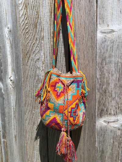 Caribbean Sunset Crochet Beach Bag - Colorful 4U - Shaded Crochet Boho Bag - Crossbody/Shoulder Bucket Bag