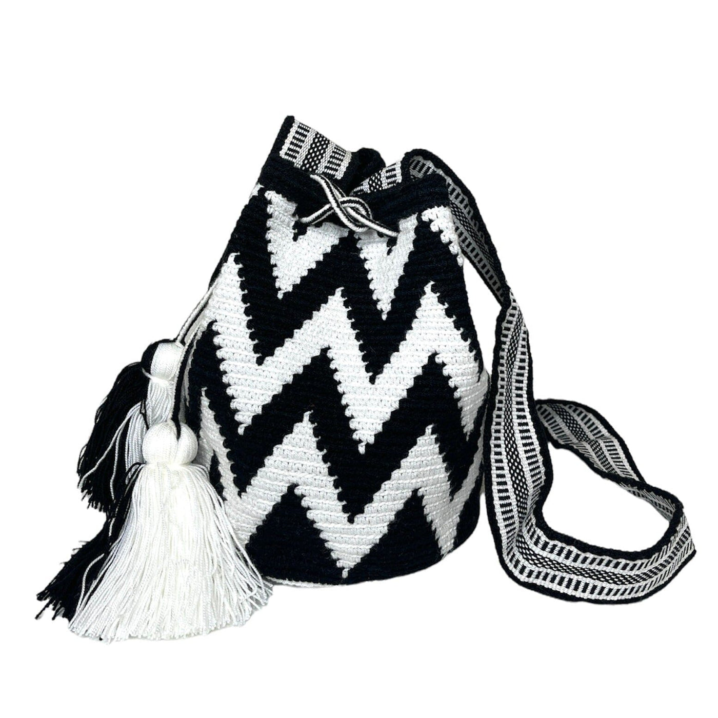 Chevron Neutral Crossbody Handbags | Medium Crochet Boho Bags - Colorful 4U - Medium - Crossbody Crochet Boho Bag - Traditional Wayuu Design