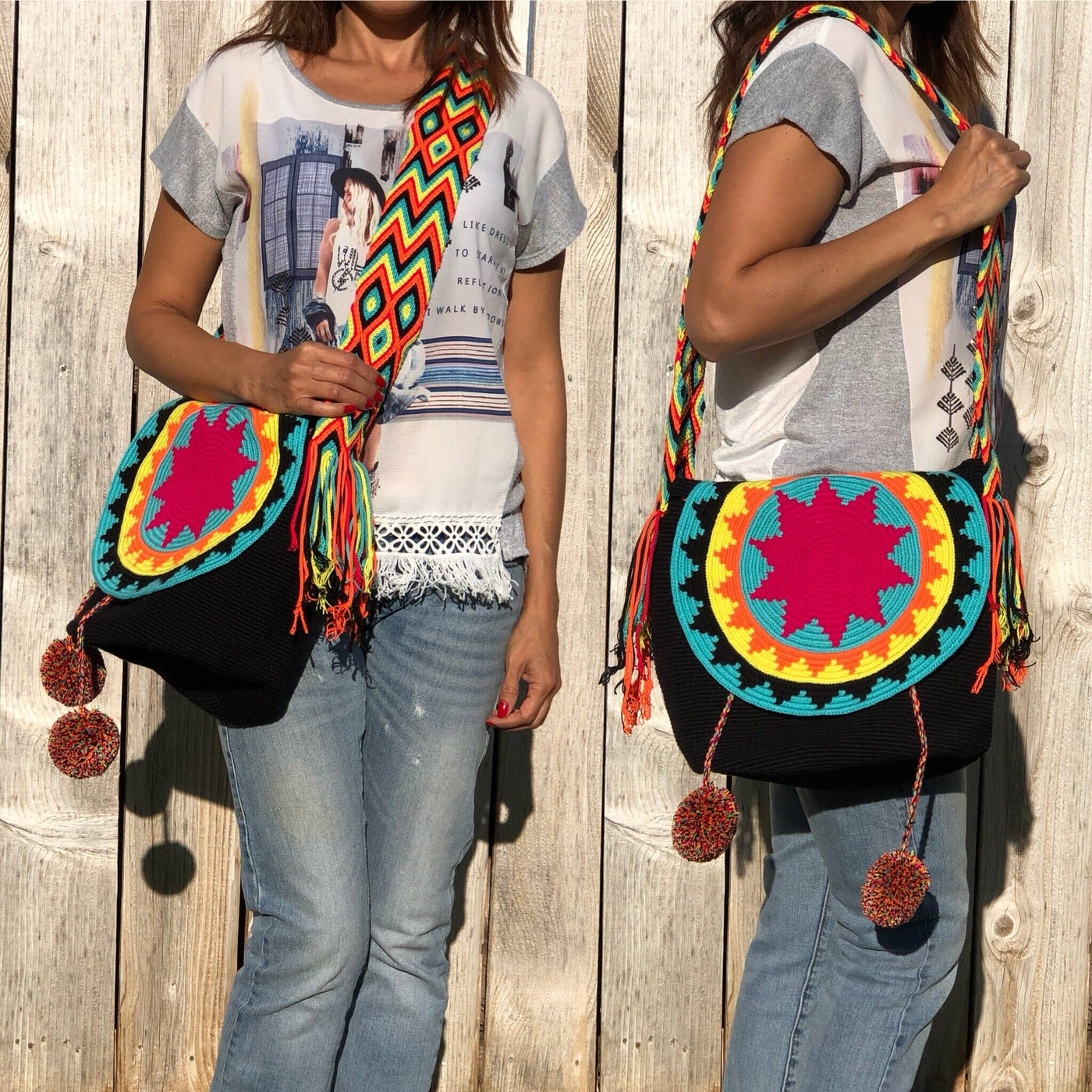 Colorful Crochet Bags with Cover - Colorful 4U - Crossbody Bucket Bag