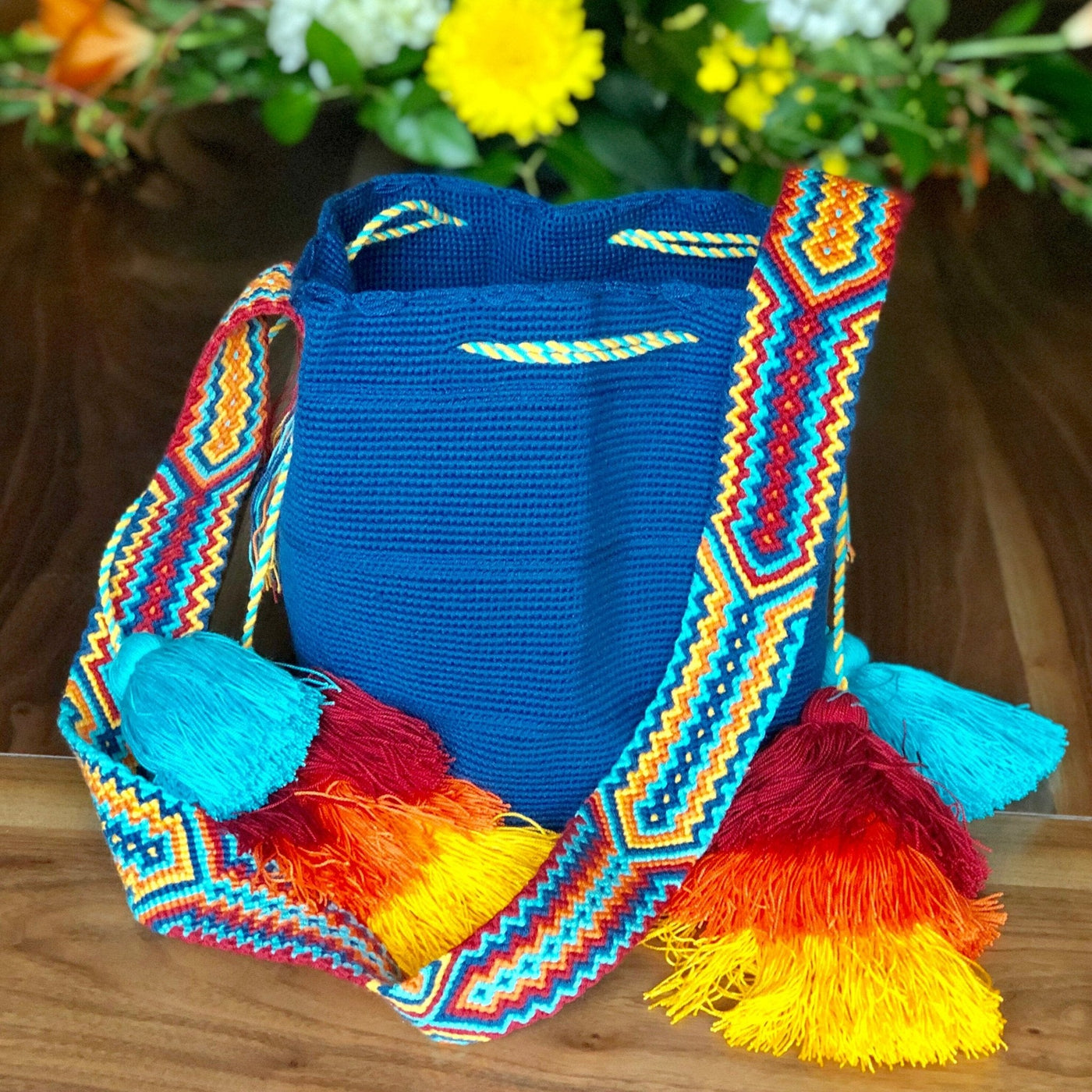 Colorful Crochet Tassel Bags - Desert Sunset - Colorful 4U - Crochet Boho Bag with Tassels - Crossbody Bucket Bag