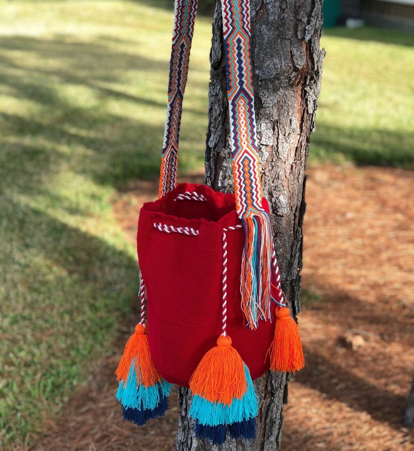 Colorful Crochet Tassel Bags - Desert Sunset - Colorful 4U - Crochet Boho Bag with Tassels - Crossbody Bucket Bag