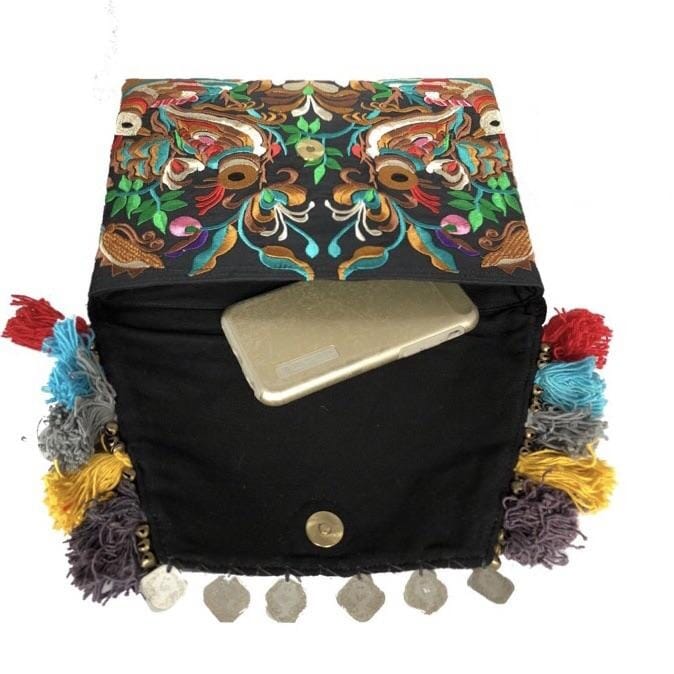 Colorful Embroidered Boho Clutch - Bohemian Black - Colorful 4U - Embroidered Clutch Bag