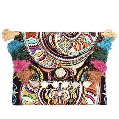 Colorful Embroidered Boho Clutch - Bohemian Black - Colorful 4U - Embroidered Clutch Bag