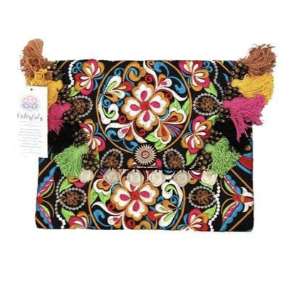 Colorful Embroidered Boho Clutch - Bohemian Black - Colorful 4U - Embroidered Clutch Bag