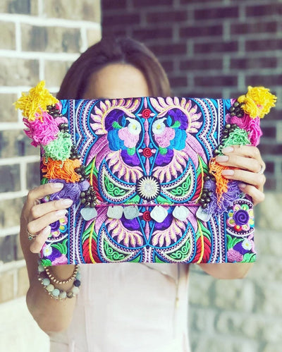 Colorful Embroidered Clutch - Tassel Clutch Bag - Bohemian Style - Colorful 4U - Embroidered Clutch Bag