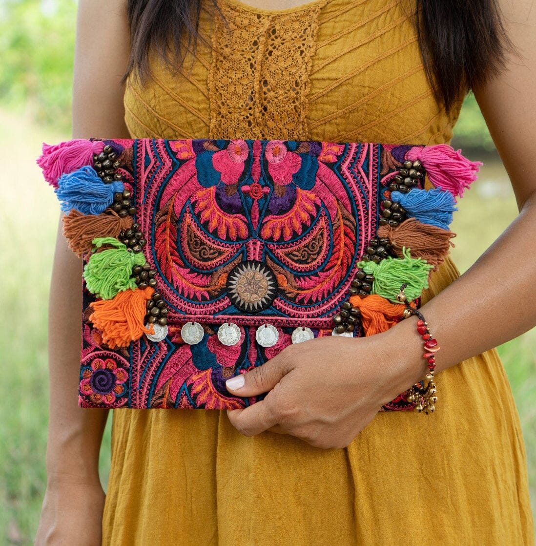 Colorful Embroidered Clutch - Tassel Clutch Bag - Bohemian Style - Colorful 4U - Embroidered Clutch Bag