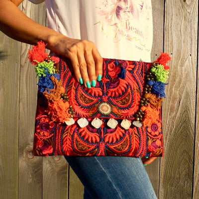 Colorful Embroidered Clutch - Tassel Clutch Bag - Bohemian Style - Colorful 4U - Embroidered Clutch Bag