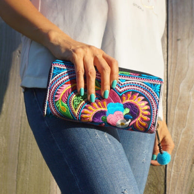 Colorful Embroidered Wallet - Boho Chic Vegan Wallet/Clutch Bag - Colorful 4U - Embroidered Bag