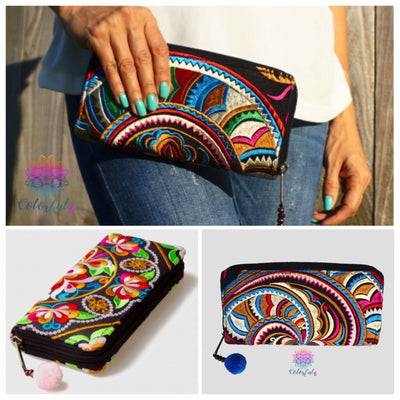 Colorful Embroidered Wallets /Clutches - Boho / Bohemian Style Wallets - Colorful 4U - Embroidered Bag