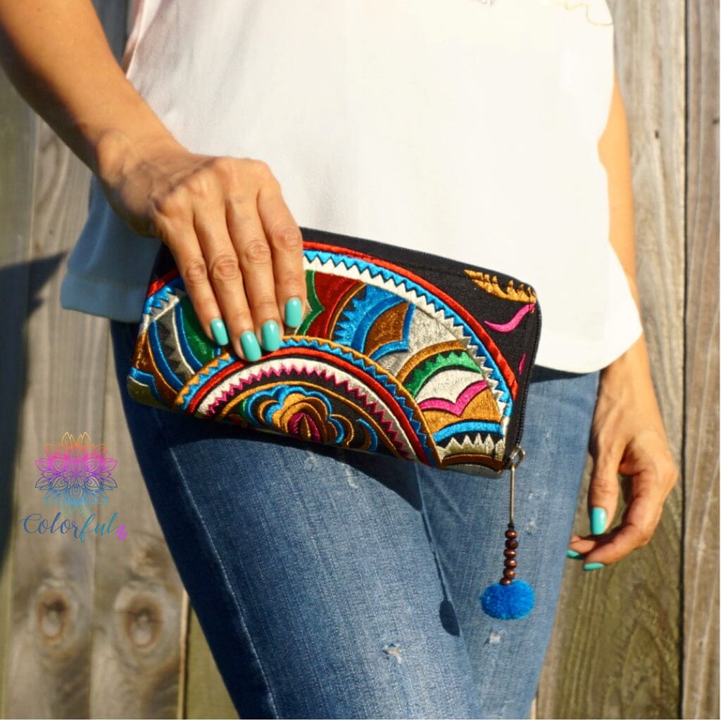 Colorful Embroidered Wallets /Clutches - Boho / Bohemian Style Wallets - Colorful 4U - Embroidered Bag