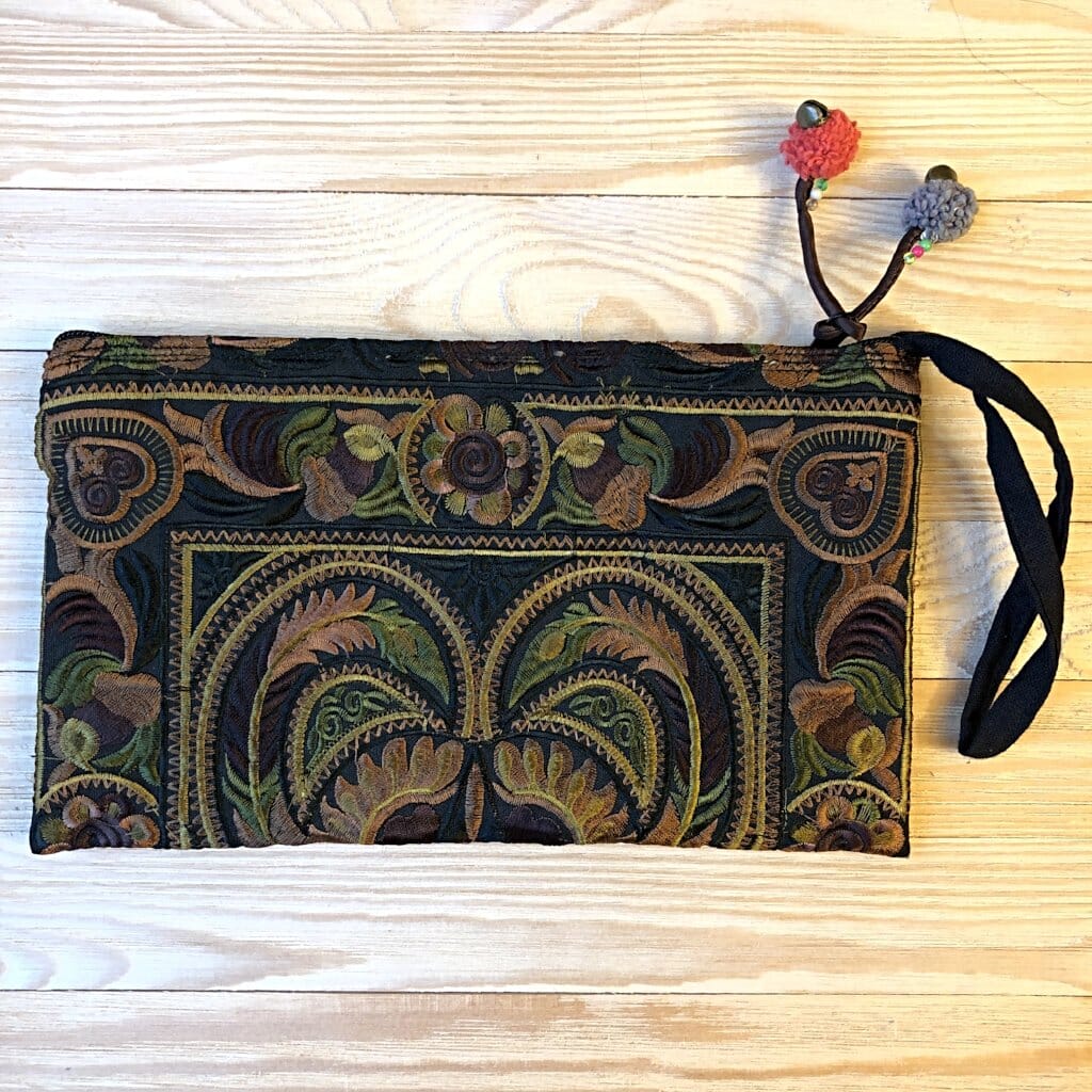 Colorful Embroidered Wristlet Bag - Boho Chic Pom - Pom Clutch - Colorful 4U - Embroidered Bag