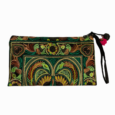 Colorful Embroidered Wristlet Bag - Boho Chic Pom - Pom Clutch - Colorful 4U - Embroidered Bag