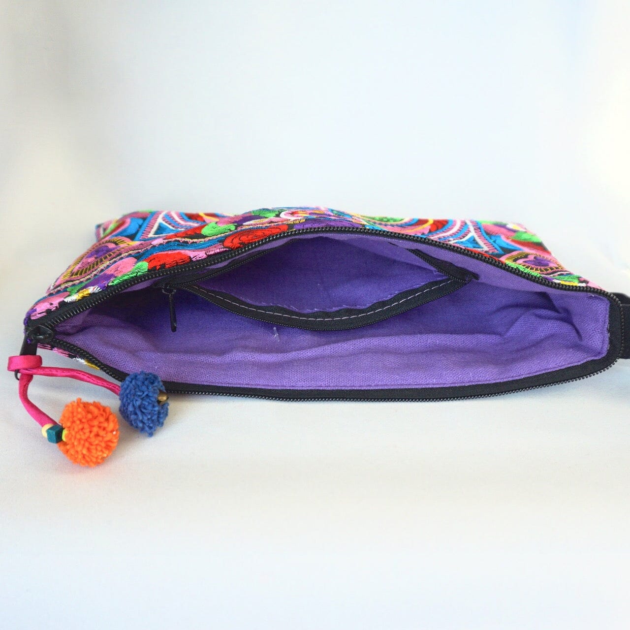 Colorful Embroidered Wristlet Bag - Boho Chic Pom - Pom Clutch - Colorful 4U - Embroidered Bag