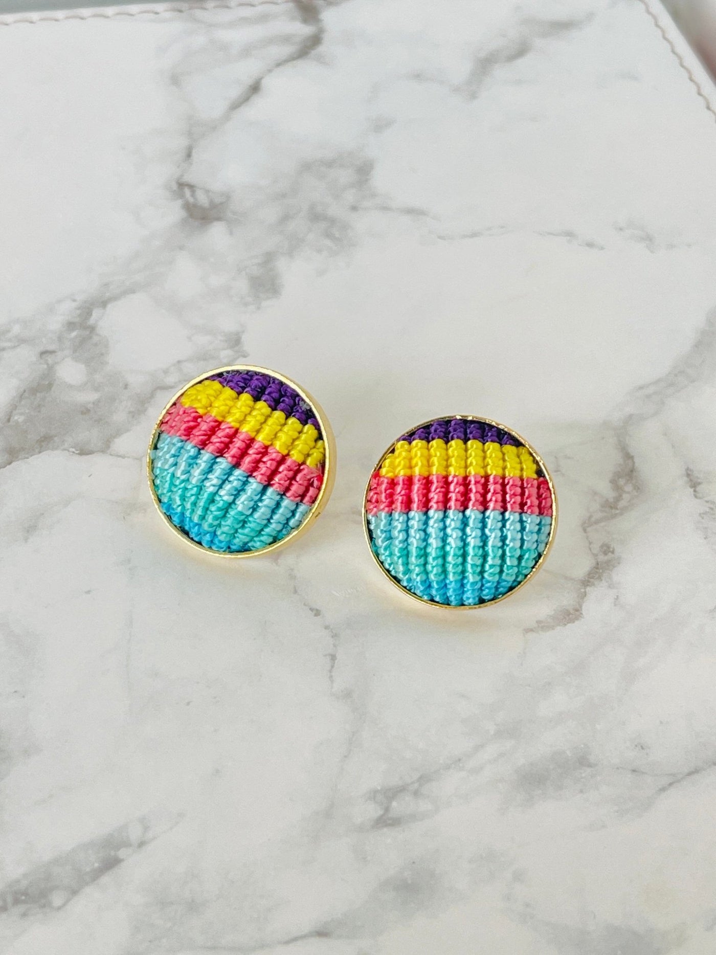 Colorful Macrame Studs | Gold Statement Earrings for Summer - Colorful 4U - Stud Earrings