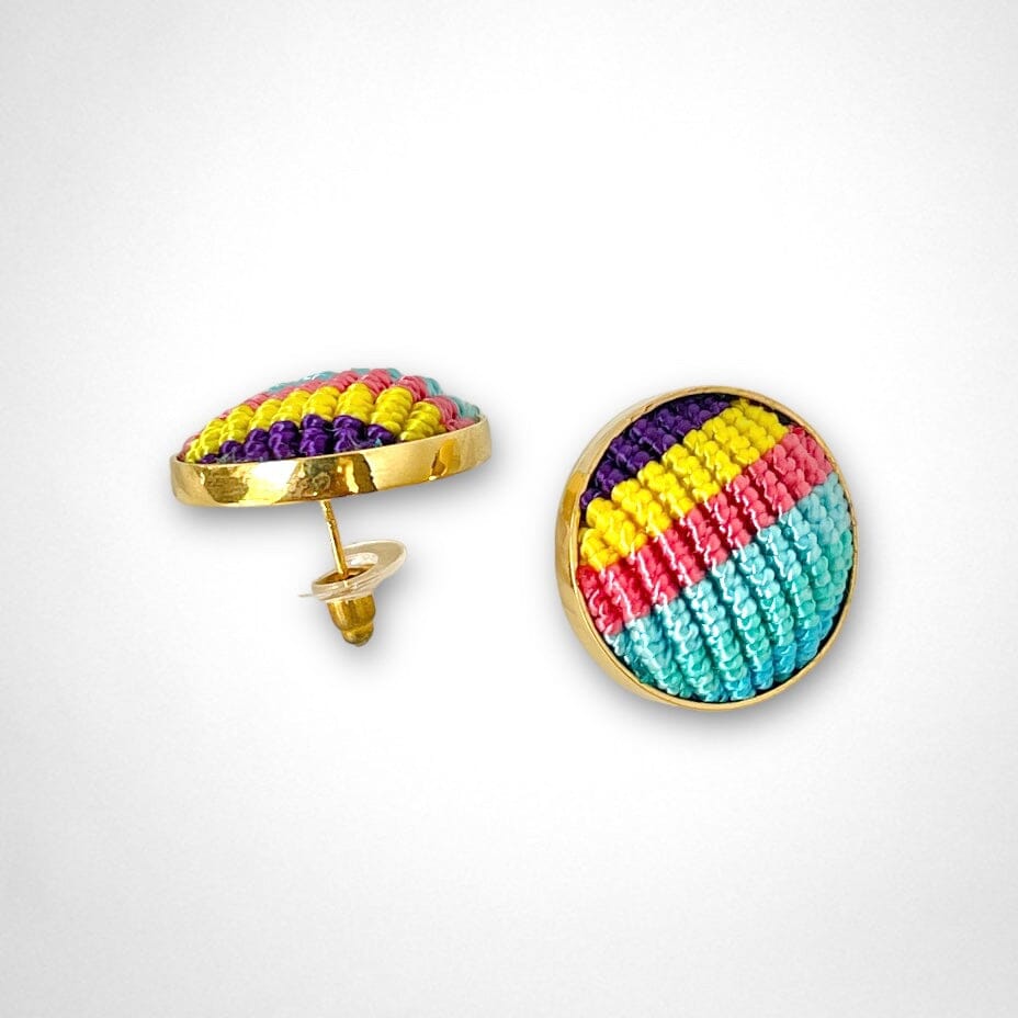 Colorful Macrame Studs | Gold Statement Earrings for Summer - Colorful 4U - Stud Earrings