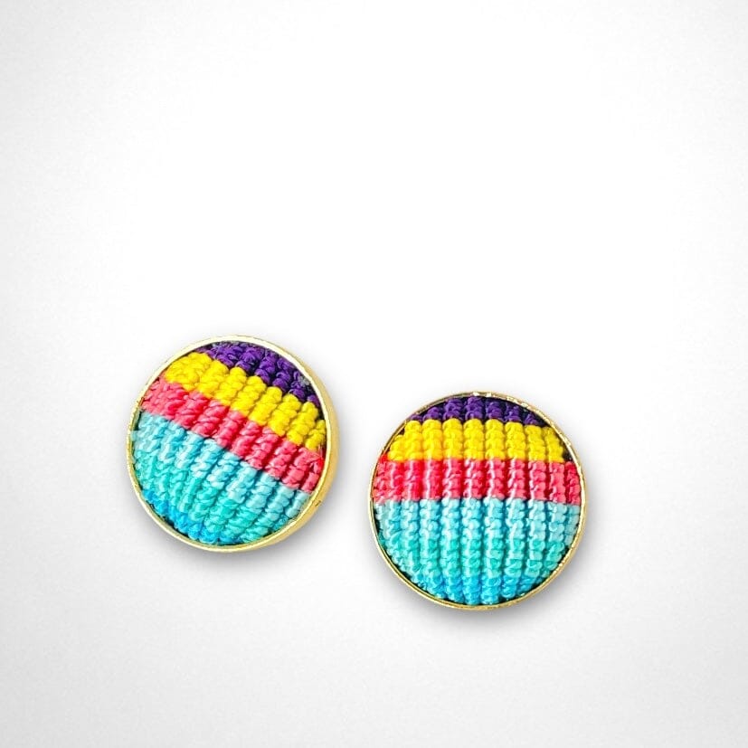 Colorful Macrame Studs | Gold Statement Earrings for Summer - Colorful 4U - Stud Earrings