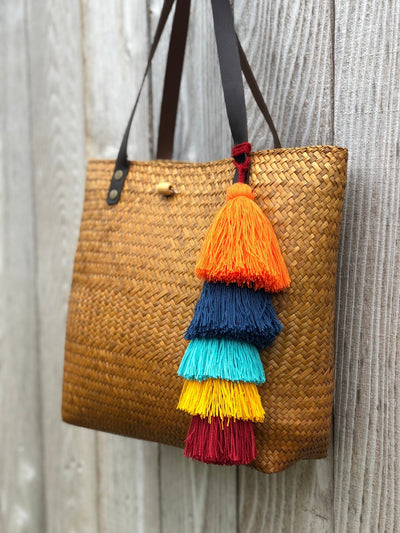 Colorful Tassel Tote - Bag Charms - Large Straw Bag Tassel Charm - Colorful 4U - Tassel Bag Charm