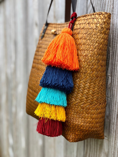 Colorful Tassel Tote - Bag Charms - Large Straw Bag Tassel Charm - Colorful 4U - Tassel Bag Charm