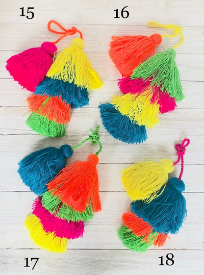 Colorful Tassel Tote - Bag Charms - Large Straw Bag Tassel Charm - Colorful 4U - Tassel Bag Charm