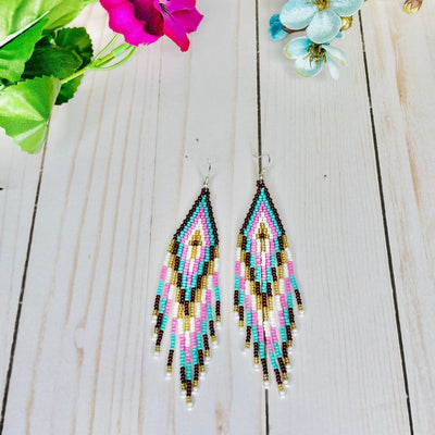 Cotton Candy Skies Beaded Boho Earrings | Native Embera Statement Earrings - Colorful 4U - Tassel Earrings