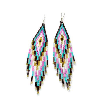 Cotton Candy Skies Beaded Boho Earrings | Native Embera Statement Earrings - Colorful 4U - Tassel Earrings