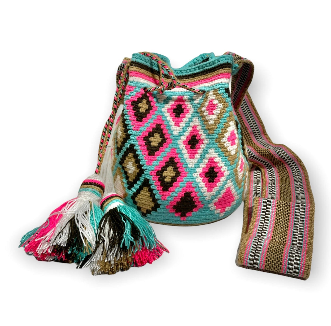 Cotton Candy Skies Medium Crochet Bags | Colorful Boho Purse - M - Colorful 4U - Medium - Crossbody Crochet Boho Bag - Traditional Wayuu Design