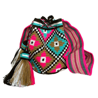 Cotton Candy Skies Medium Crochet Bags | Colorful Boho Purse - M - Colorful 4U - Medium - Crossbody Crochet Boho Bag - Traditional Wayuu Design