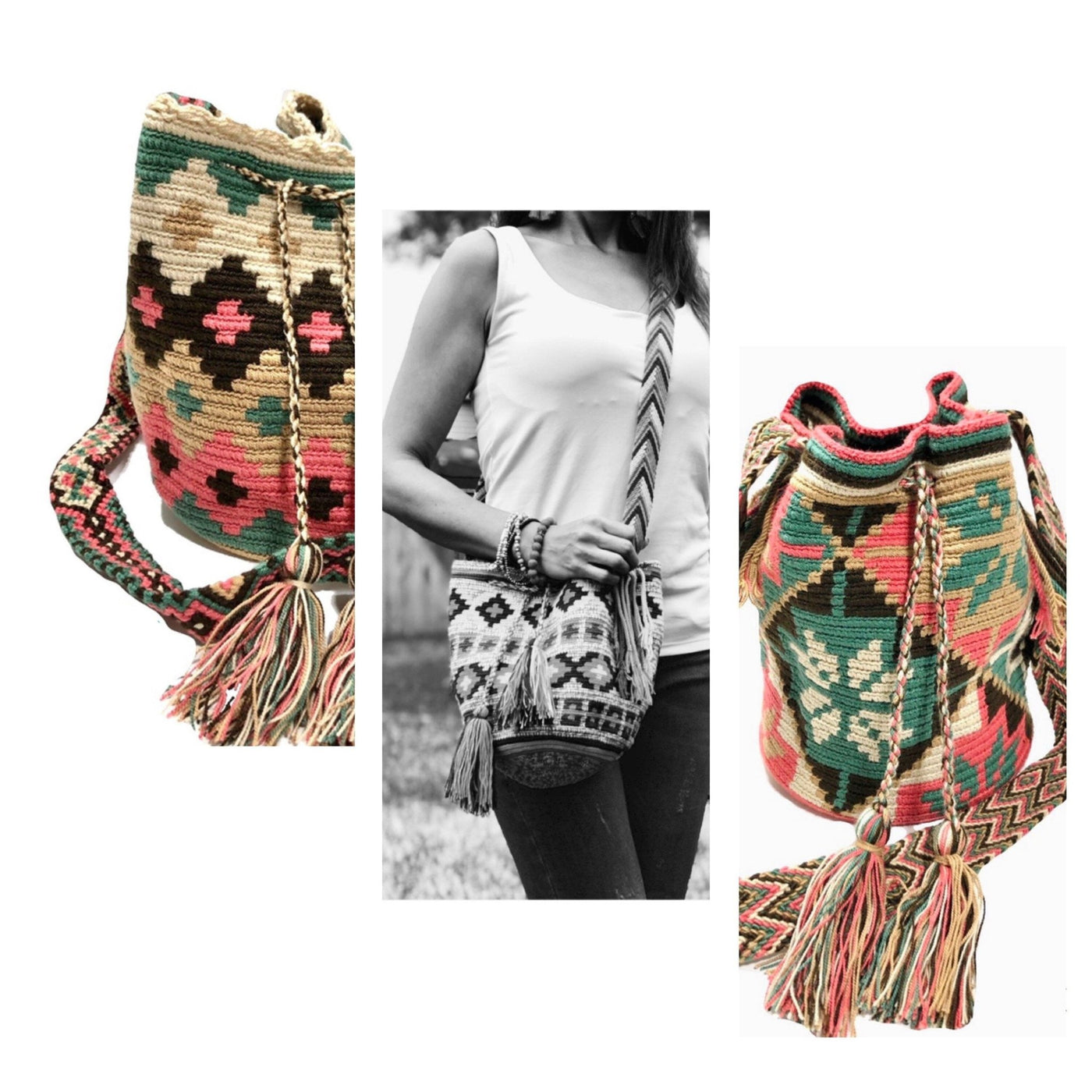 Desert Dreams - Medium Crochet Bags - Colorful 4U - Medium - Crossbody Crochet Boho Bag - Traditional Wayuu Design